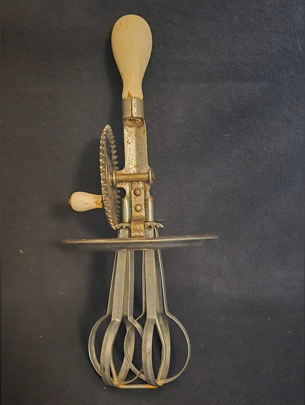 Vintage Hand Mixer with Cream Handles and Metal Beaters